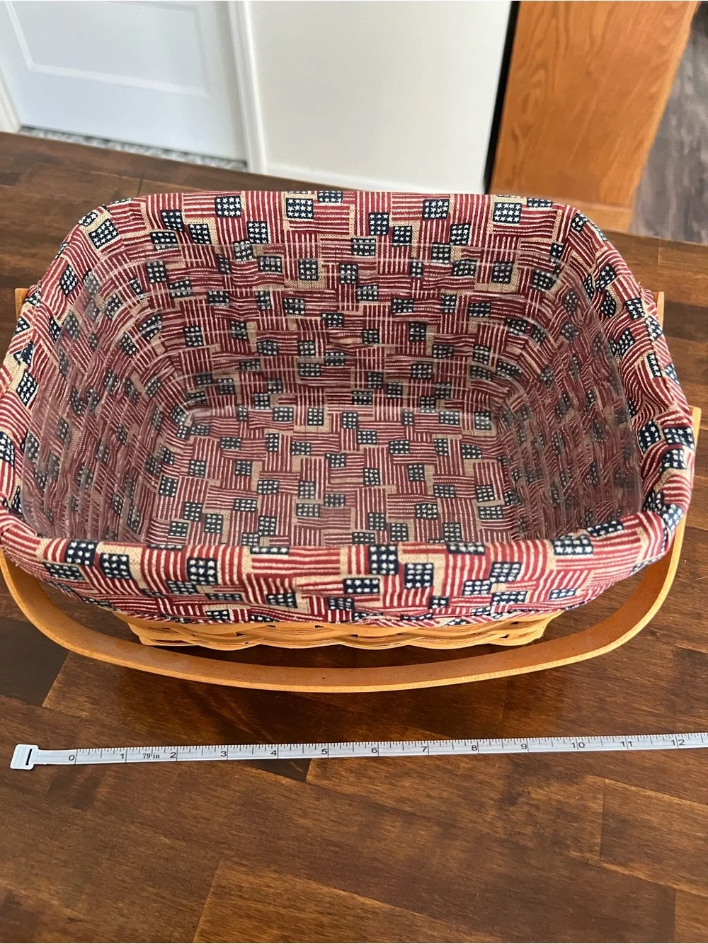 Longaberger Sewing Notions Basket, Old Glory Fabric Liner, 2002